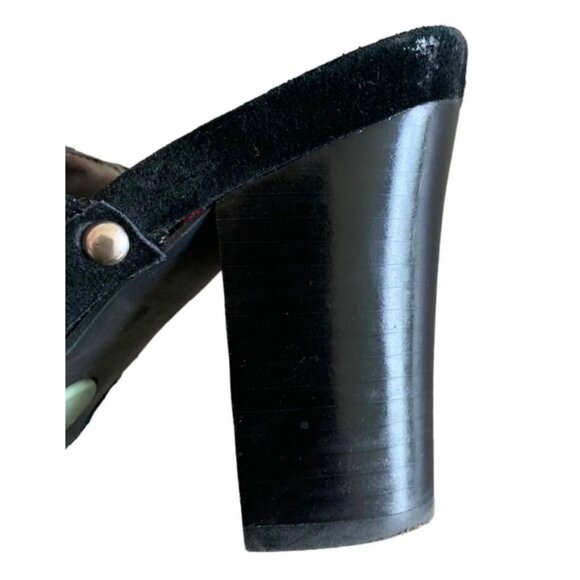 ME TOO Black Suede Leather Studded Platform Heeled Women's Clogs Mules Size 8M - Picture 8 of 9